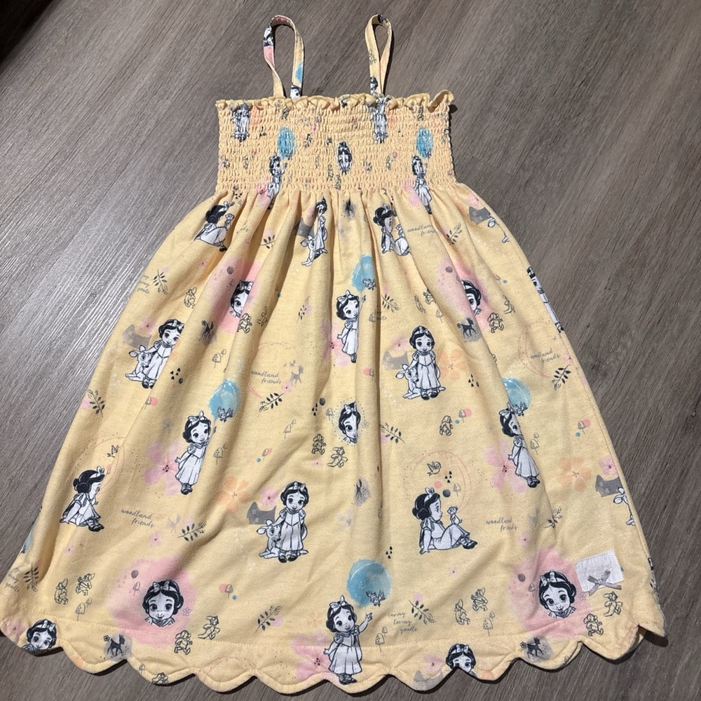 Charming Yellow Kids Dress w/ Cartoon Print